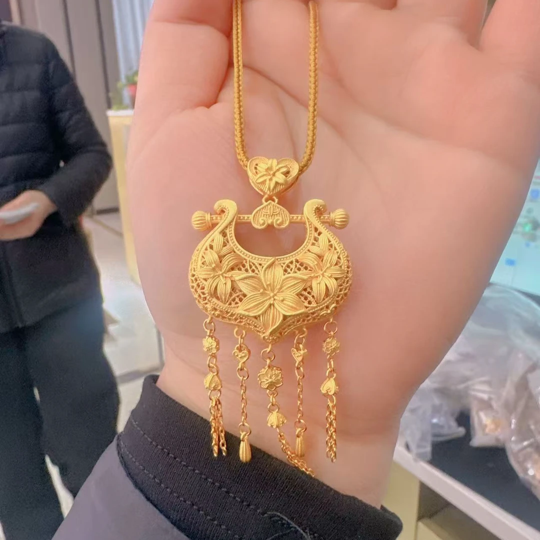 吊坠足银 足银吊坠 如意百合锁