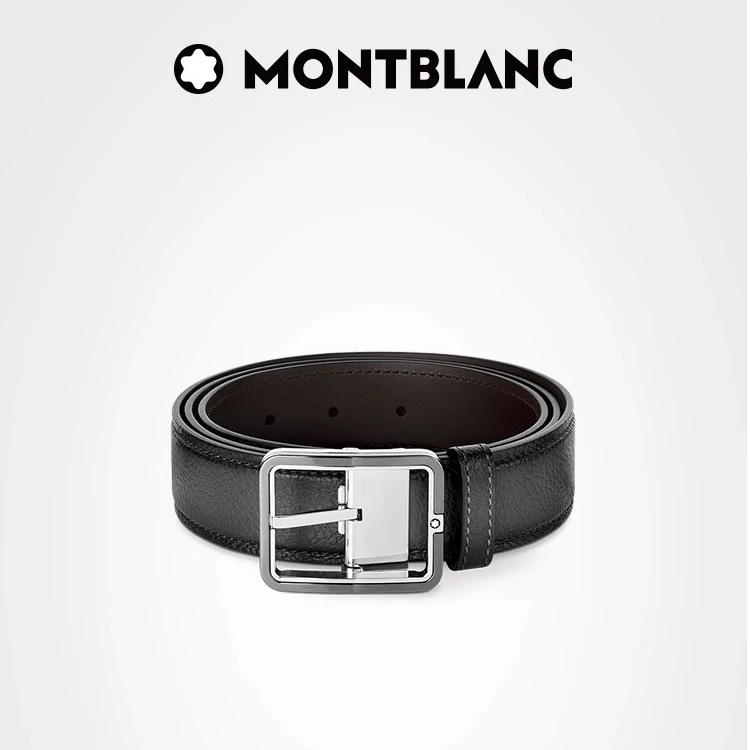 【圣诞礼物】Montblanc/万宝龙男士矩形带扣灰色腰带35mm 商务休闲
