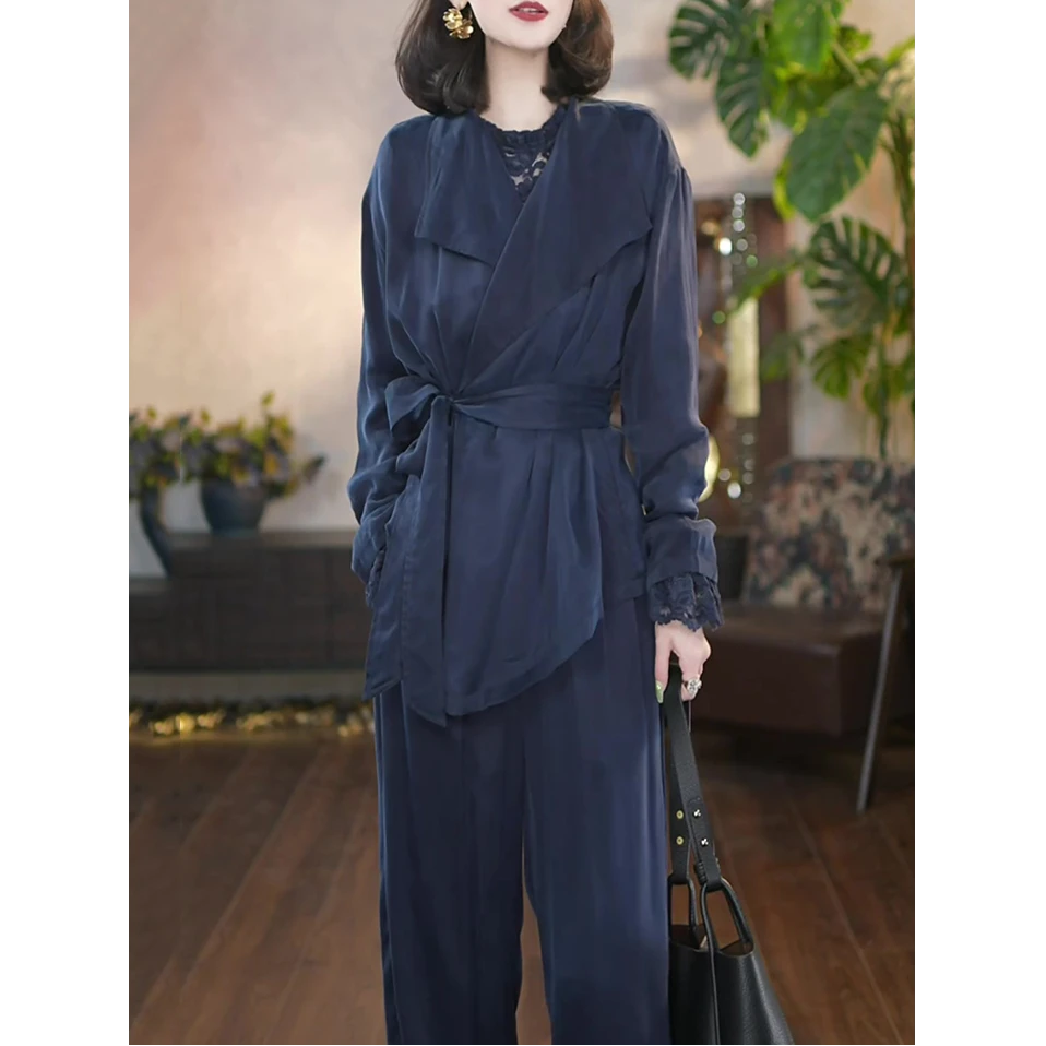 设计感时尚休闲套装女2025秋季新款高奢显瘦好看长袖衬衫+长裤