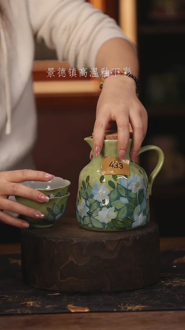 陶瓷景德镇高温釉下手绘陶瓷@L433@