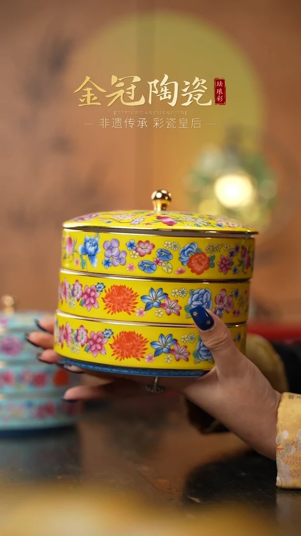 陶瓷帝王黄三层储食盒