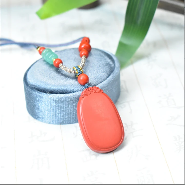 含辰砂工艺品【睿泽鉴宝】朱砂无事牌吊坠34*22* 6 GS5631