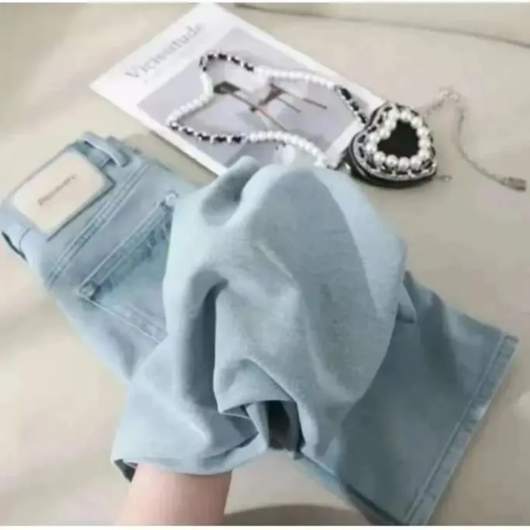 【现货运费险】云水蓝色牛仔裤高腰窄版直筒拖地裤女宽松显瘦裤子