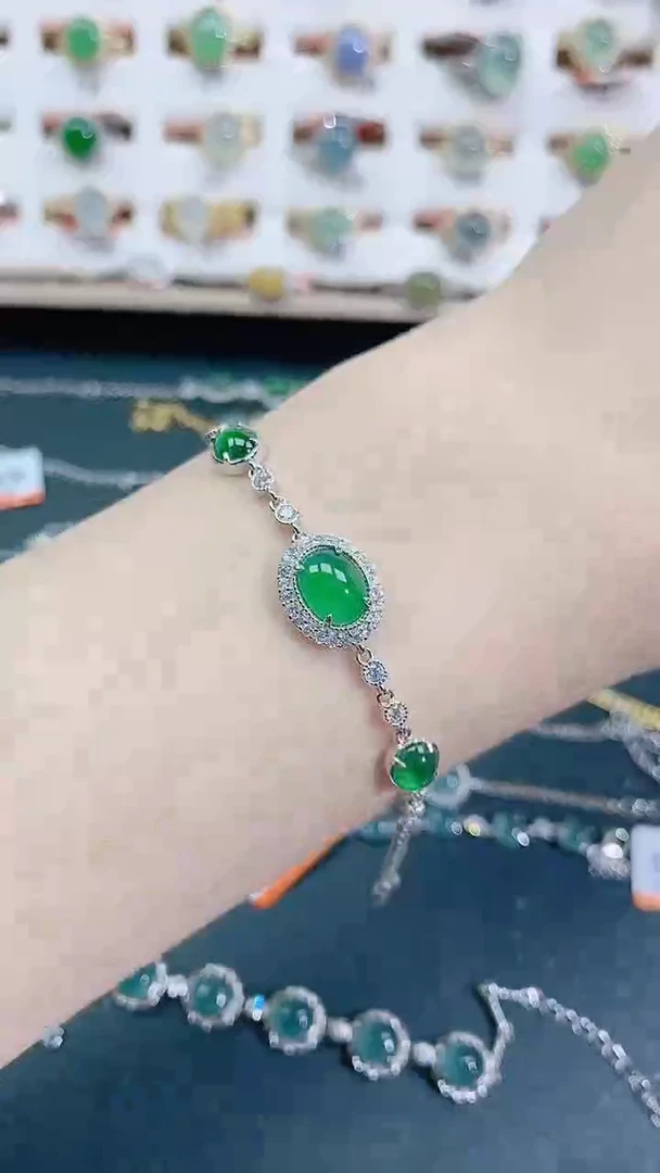 银S925镶嵌手链翡翠天然翡翠