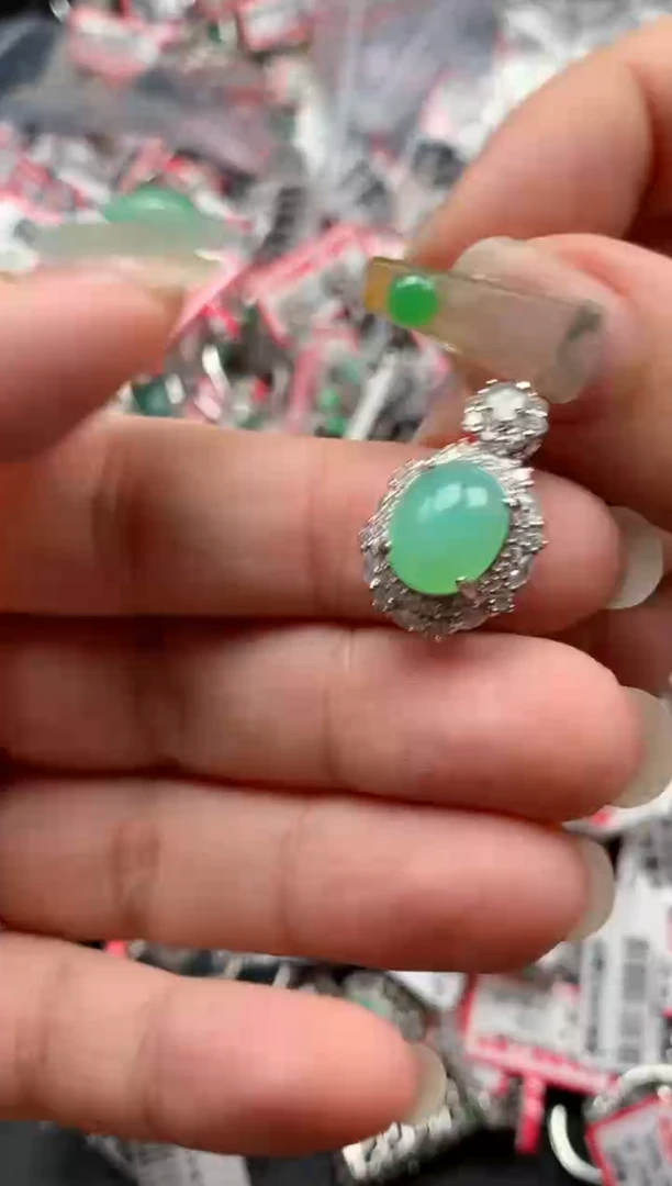 银S925镶嵌戒指翡翠天然A货缅甸翡翠