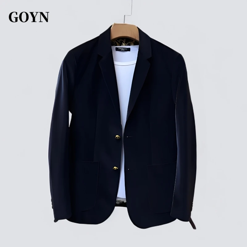 GOYN2025秋季宽松轻奢潮流男士商务休闲时尚男装百搭纯色西装外套