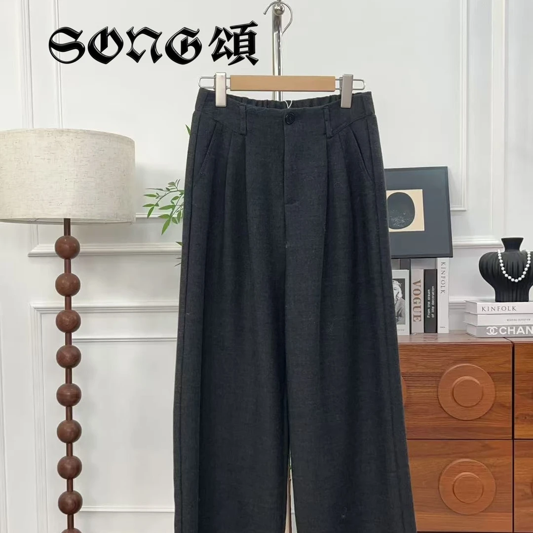 SONG頌 裤长100 裤子休闲裤秋冬直筒裤西装净版阔腿裤松紧腰-0194