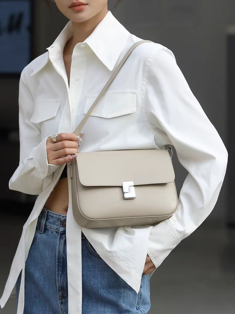 百豆真皮包包女2024新款牛皮小众简约百搭腋下包时尚轻奢斜挎包包