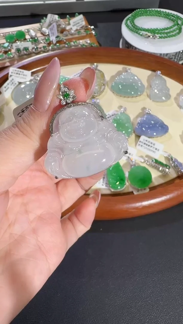 翡翠18K金镶嵌吊坠(不含链)【源头工厂】钻石镶嵌