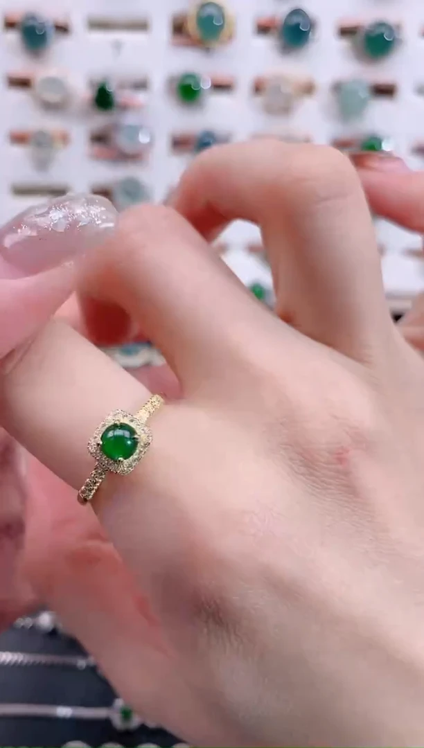 银S925镶嵌戒指翡翠天然翡翠