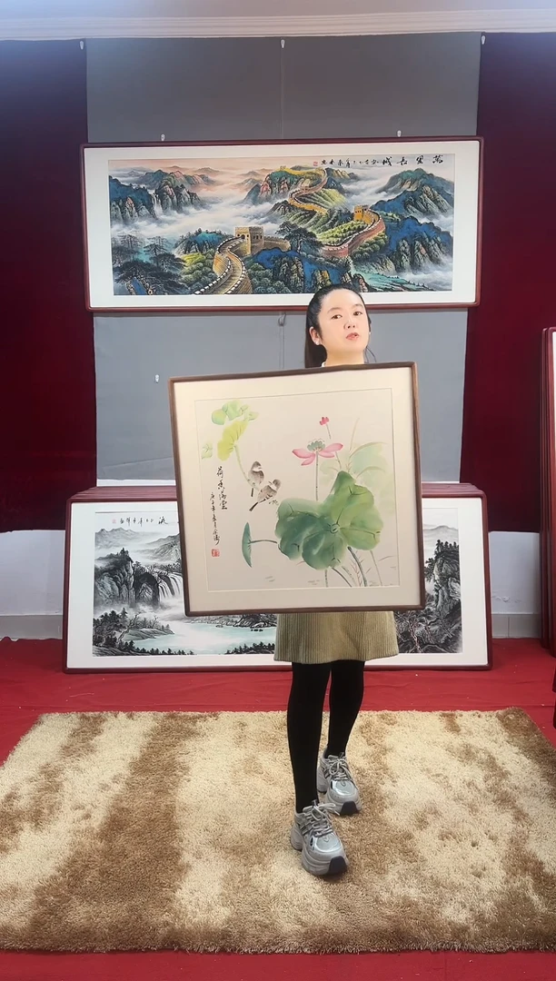 国画手绘荷花62*62尺寸