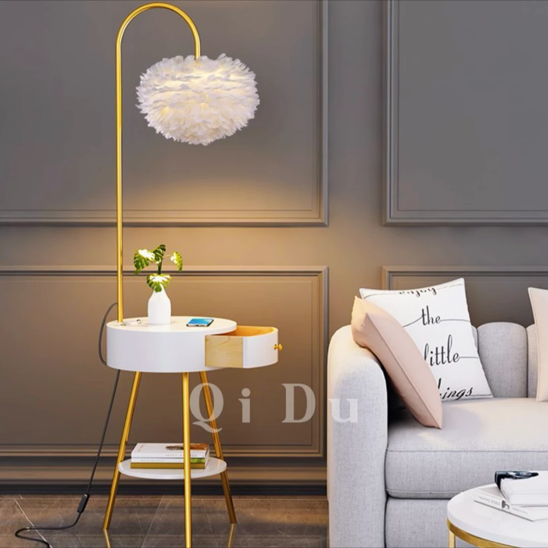 轻奢羽毛落地灯北欧简约现代网红客厅卧室床头灯羽毛灯卧室网红