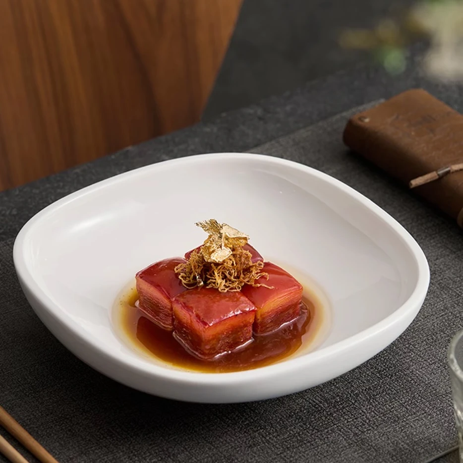 高温白瓷正方汤盘雷尔四方浅碗家用盘子简约高颜值餐盘加厚深盘