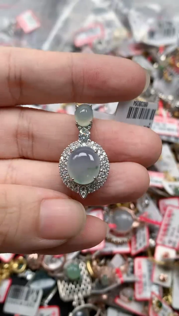 翡翠戒指银S925镶嵌天然缅甸翡翠