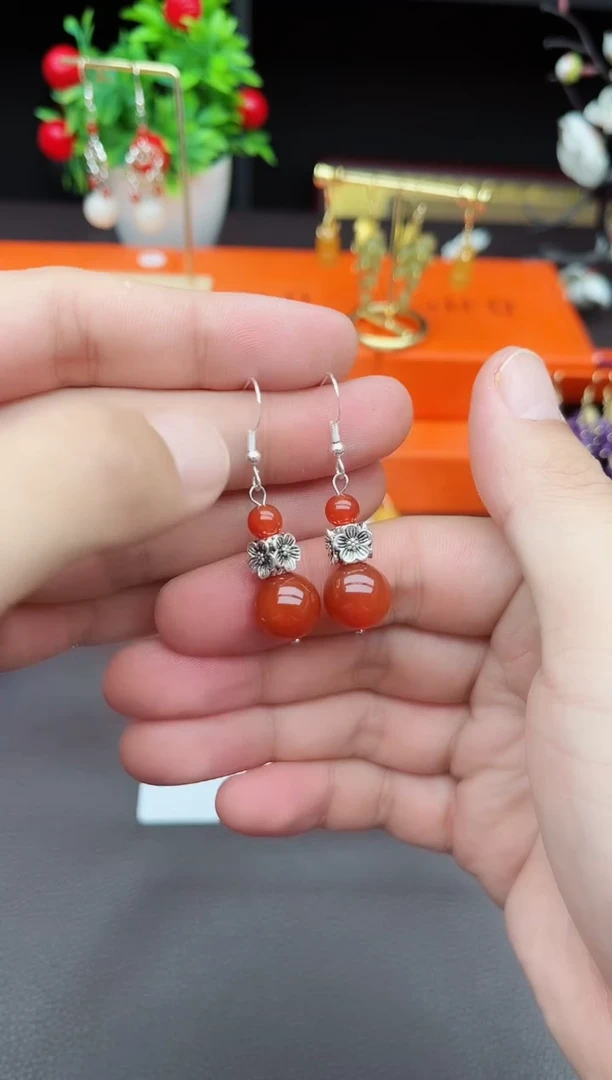 玛瑙/玉髓耳饰银S925镶嵌422000