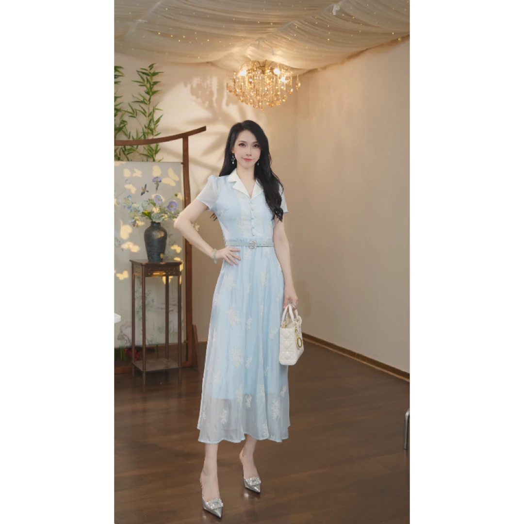 七姐原创-蓝色情书-1309 “85天丝”连衣裙（G219）