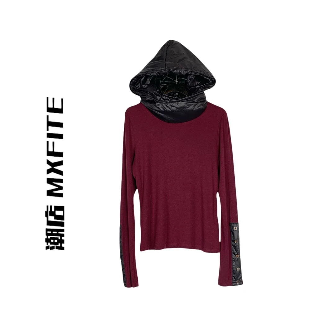 MXFITE潮店时尚新款拼接立领连帽长袖修身套头衫（RD4057）