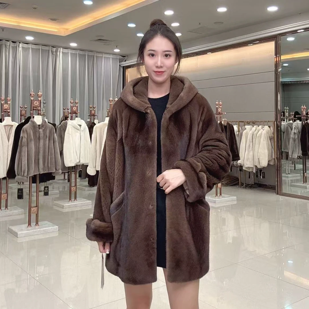 【岚威泷】冬季新款休闲慵懒轻奢明兜挽袖设计师款水貂皮草貂皮大衣