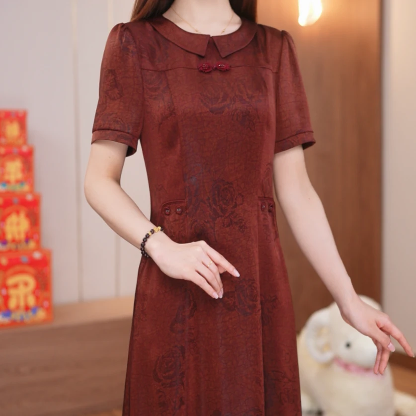 【MLY直播专享】2025款桑蚕丝大码夏季连衣裙真丝中式显瘦高端女装