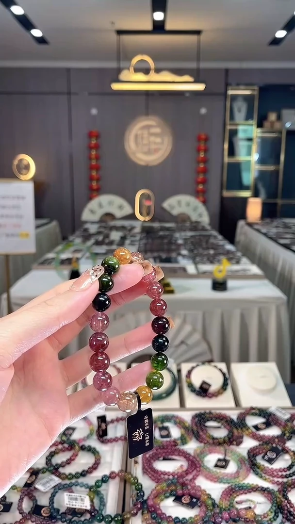 未镶嵌老矿碧玺色彩虹标单圈手串10mm+碧玺dan多样性发货一条