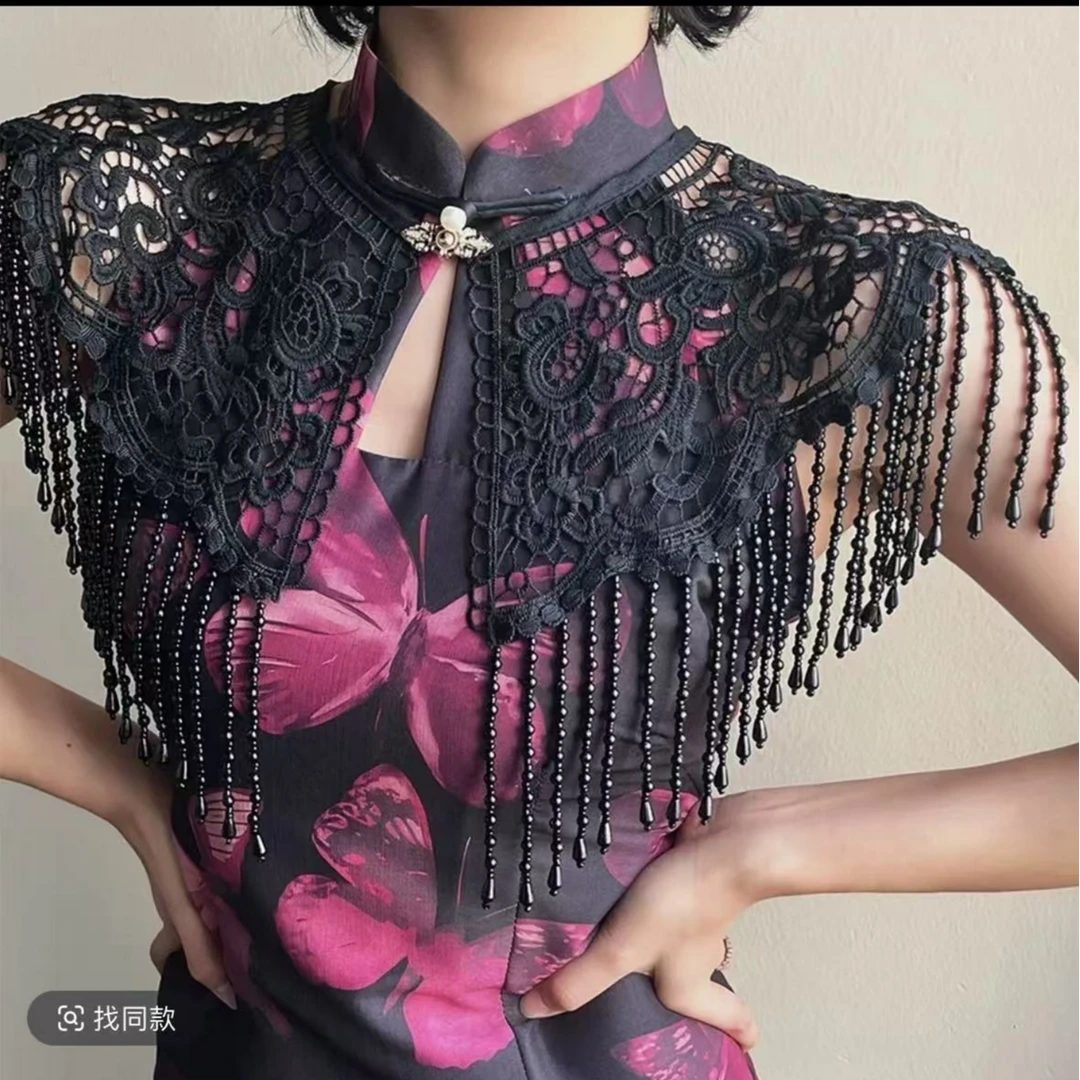 珍珠流苏云肩复古气质百搭配饰