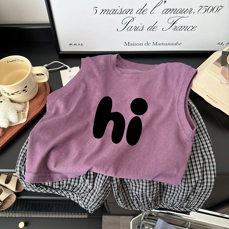 2025夏季新款韩版印花无袖纯棉套装男童女童纯棉百搭洋气背心套装