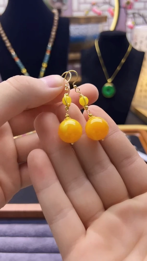 【闪购商品】蜜蜡耳饰14K金镶嵌E208