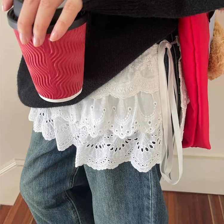 蕾丝蛋糕裙森系半身裙韩版外搭裙子宽松气质显瘦白色打底2025新款