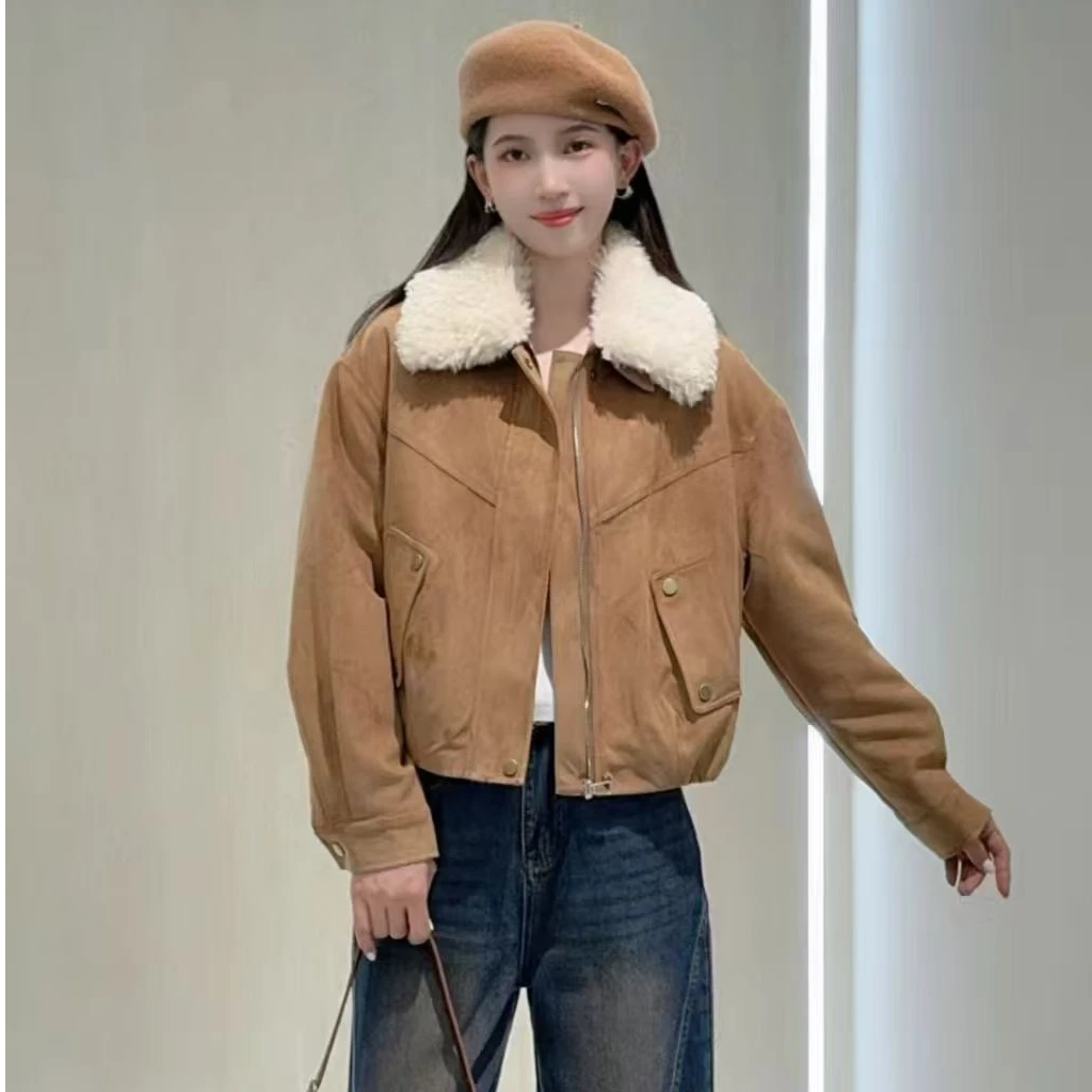 【自由秀】鹿皮绒毛领外套5687