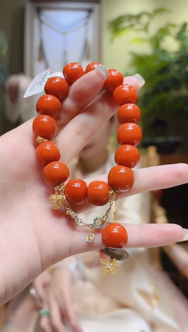 【闪购商品】南红玛瑙手串18K金镶嵌单珠提溜老型南红手串