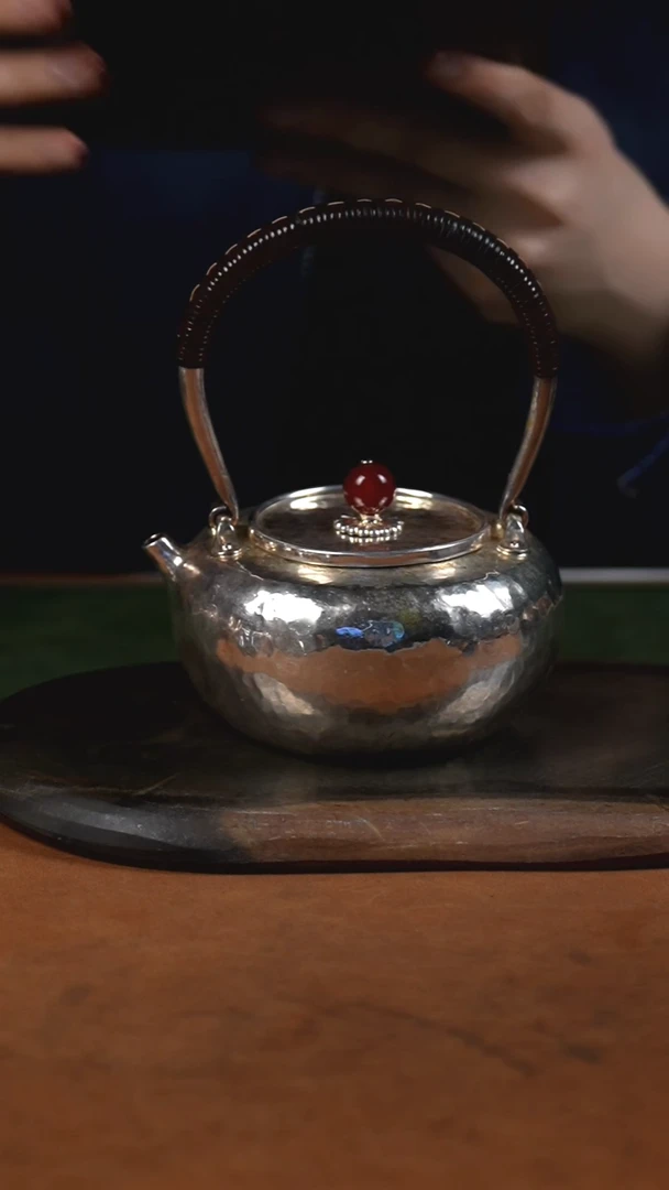 手工锤纹素面烧水提梁