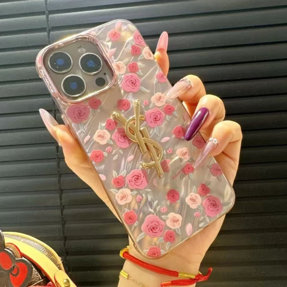 水波纹粉玫瑰适用苹果15/16promax多款防摔手机壳
