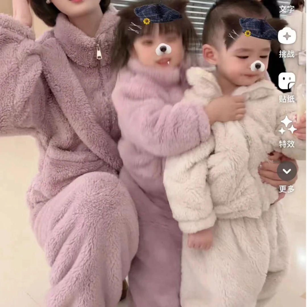 【花花定制】（儿童）海岛绒加绒加厚韩版风冬季可外穿睡衣家居服