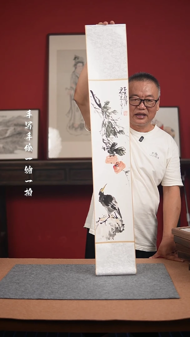 国画手绘-17*110卷轴花鸟
