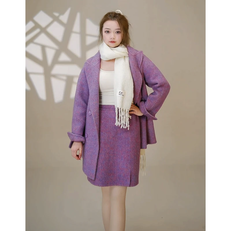 【半裙】高级感桑蚕丝双面羊毛气质大衣女神毛呢半裙-禁水洗时尚