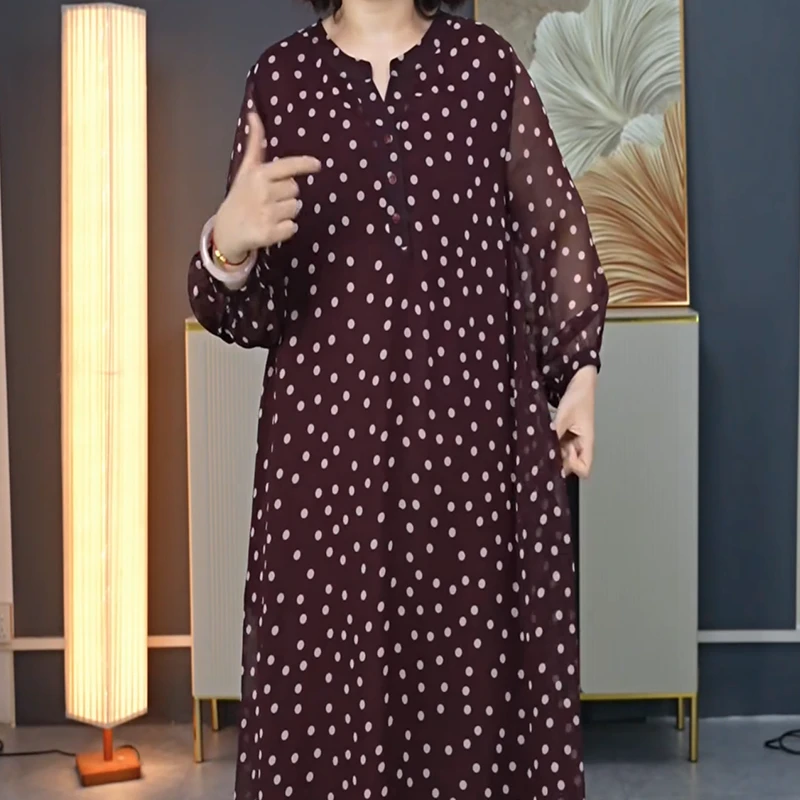 春秋款大码女装清凉长袖气质圆领显瘦遮腰连衣裙0103