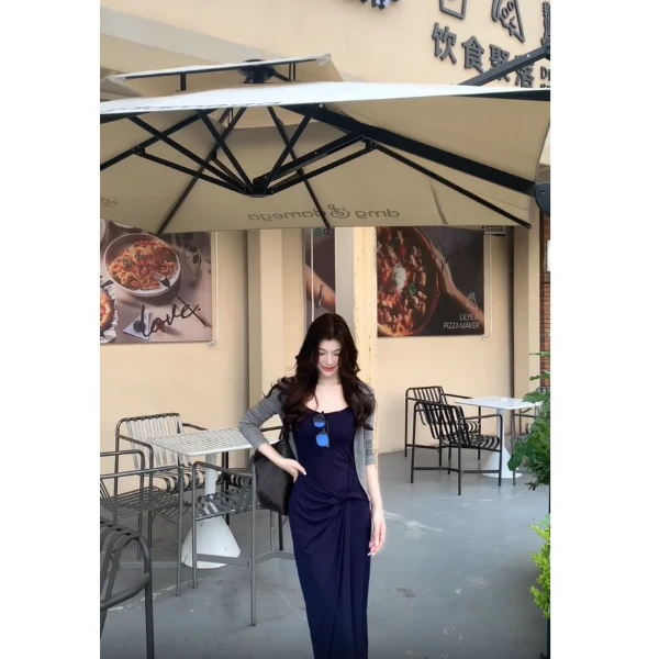 纯欲风辣妹气质开衫上衣连衣裙女夏季2025新款法式设计感显瘦长裙