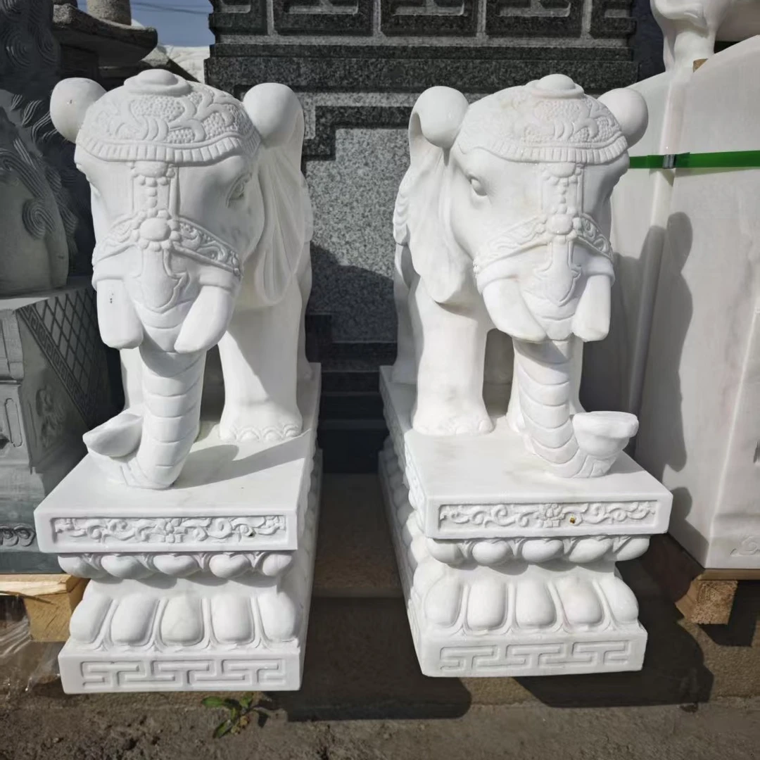 汉白玉精雕吉祥大象石雕摆件庭院纳福之选
