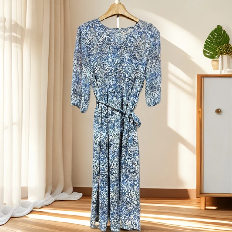 CX 【孔雀台】经典印花连衣裙时尚优雅连衣裙子