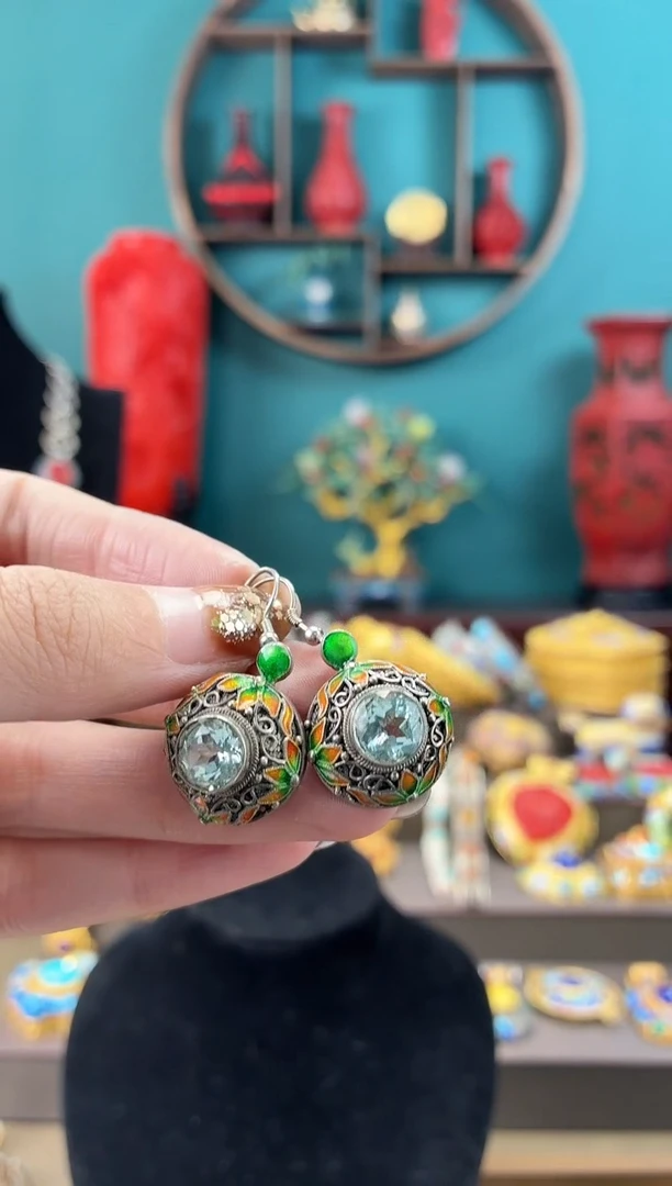 非遗手工花丝镶嵌耳环