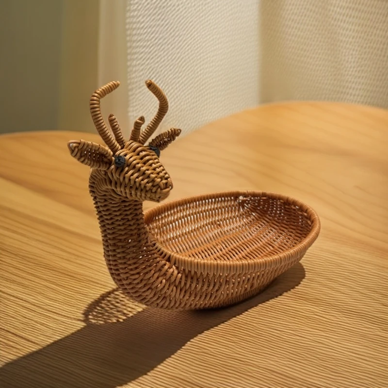 L2022仿藤田园可爱茶色小鹿家用收纳篮干果点心篮收纳筐33*23*28