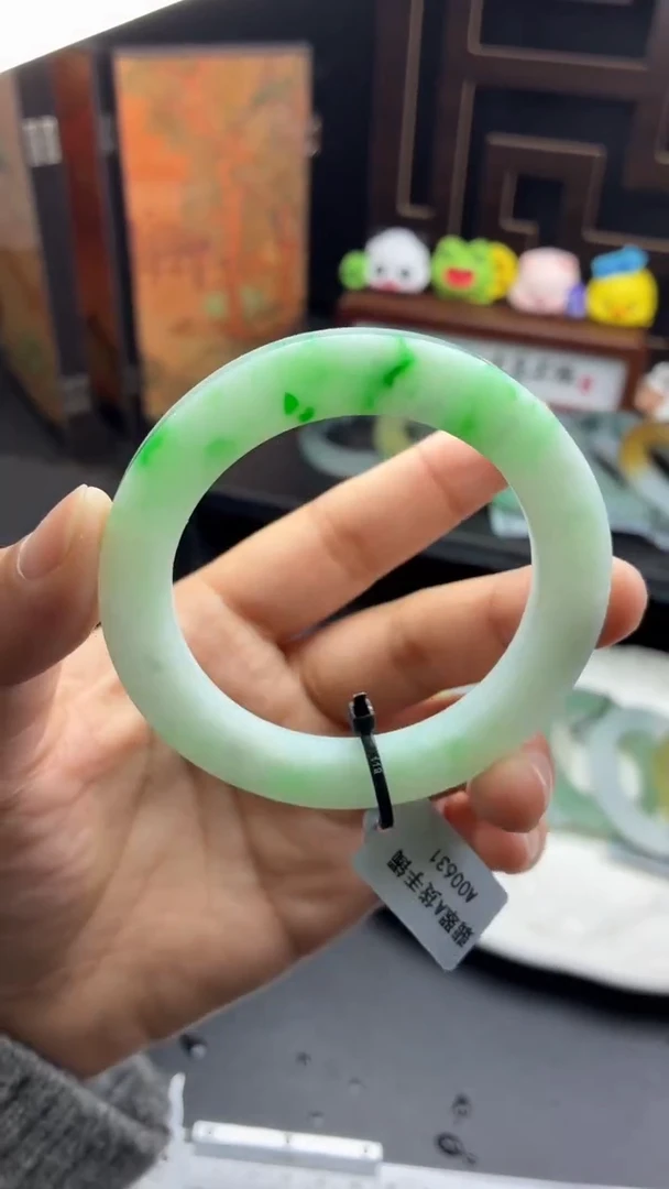 未镶嵌手镯定制翡翠冰胶共存阳绿特色镯48-54-30