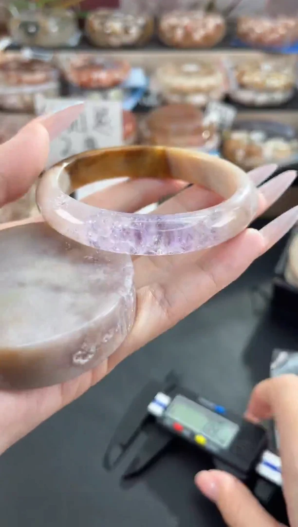 未镶嵌手镯石英质玉天然樱花玛瑙手镯（镯心赠品）58