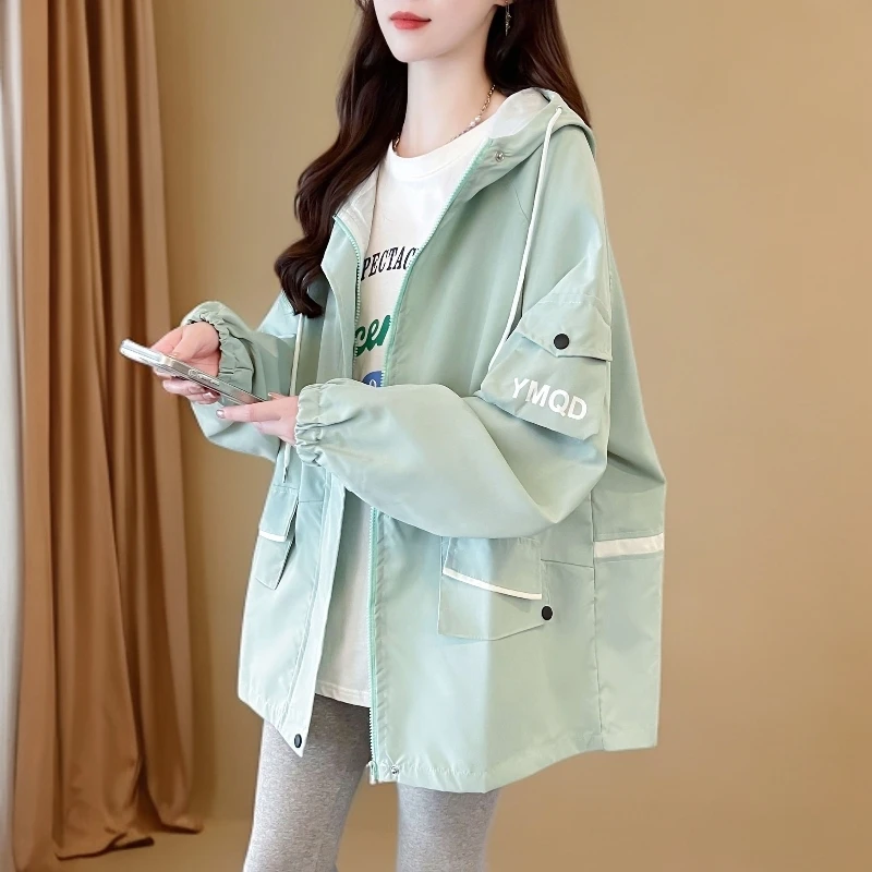 ins秋装休闲带帽韩系新款小众冲锋衣长款中学生15-18岁外套女孩