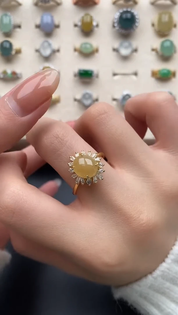 银S925镶嵌戒指翡翠一物一证一礼盒