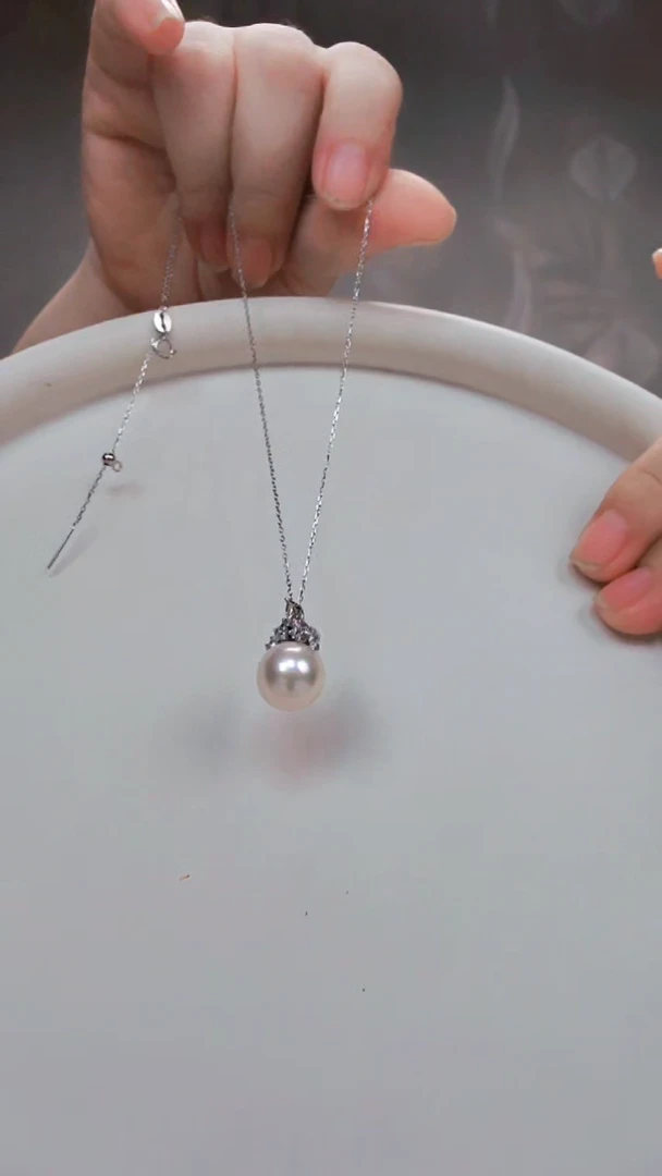 颈饰银S925镶嵌淡水珍珠曼塔玫瑰吊坠项链（12-13）加长