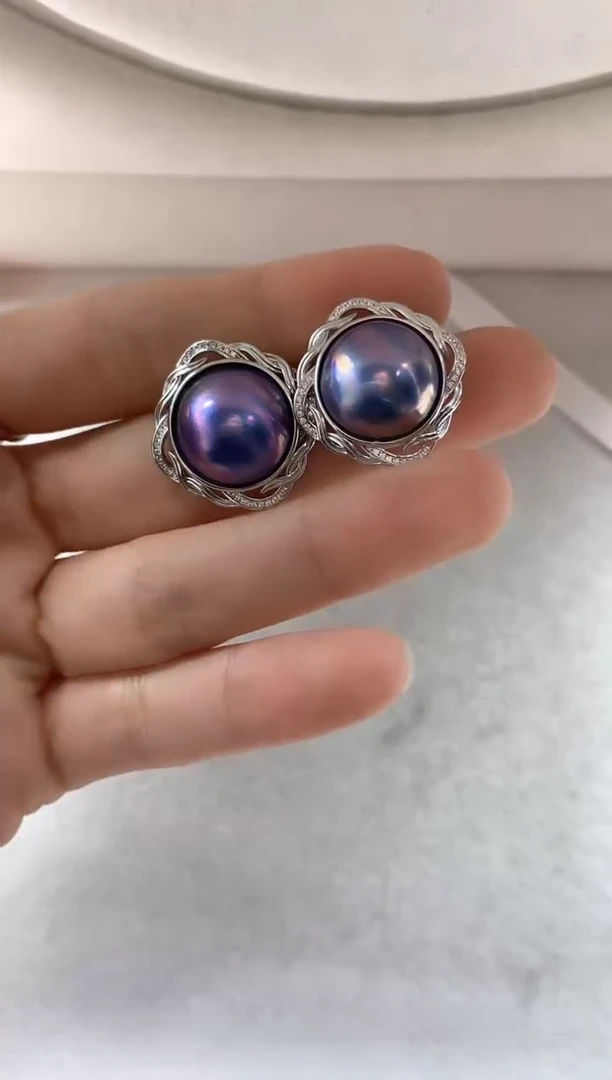 耳饰拼合珍珠（马贝珠）银S925镶嵌耳环