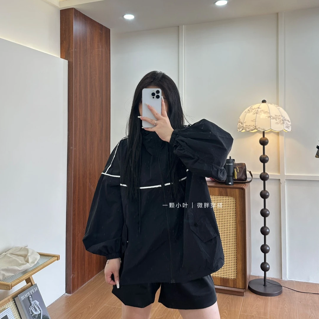 【一颗小叶】夏季大码设计感戴帽工装防晒衣冲锋衣