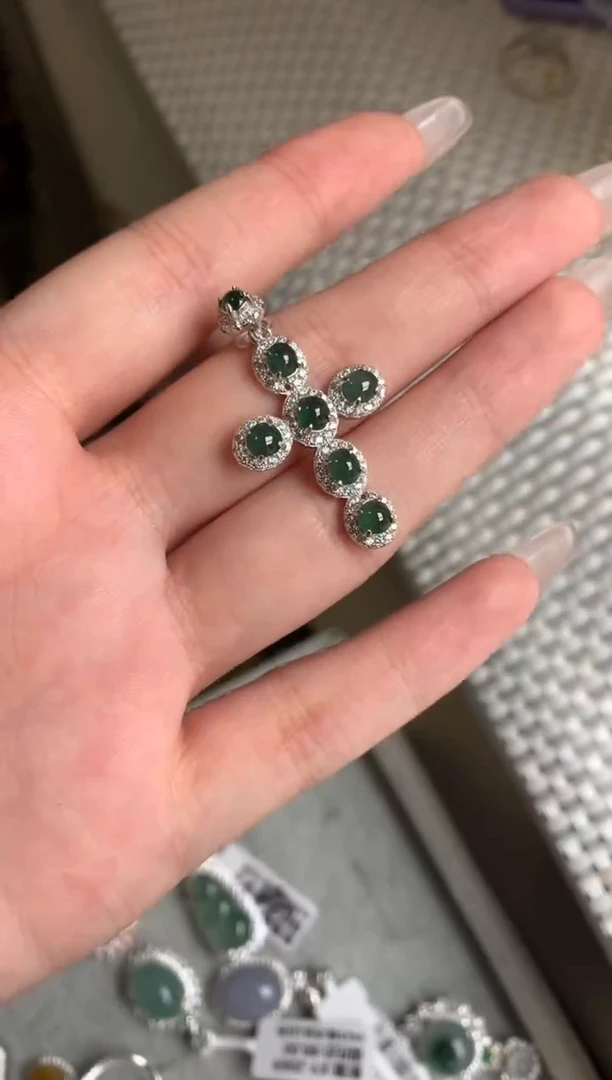 银S925镶嵌戒指翡翠吊坠20