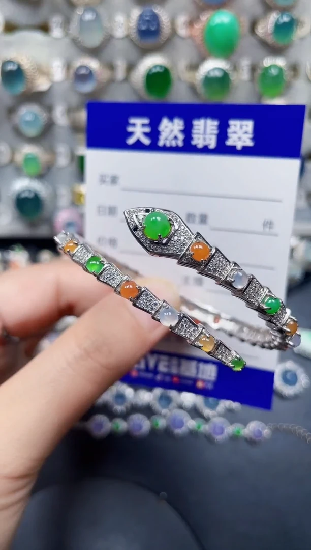 银S925镶嵌手镯翡翠103